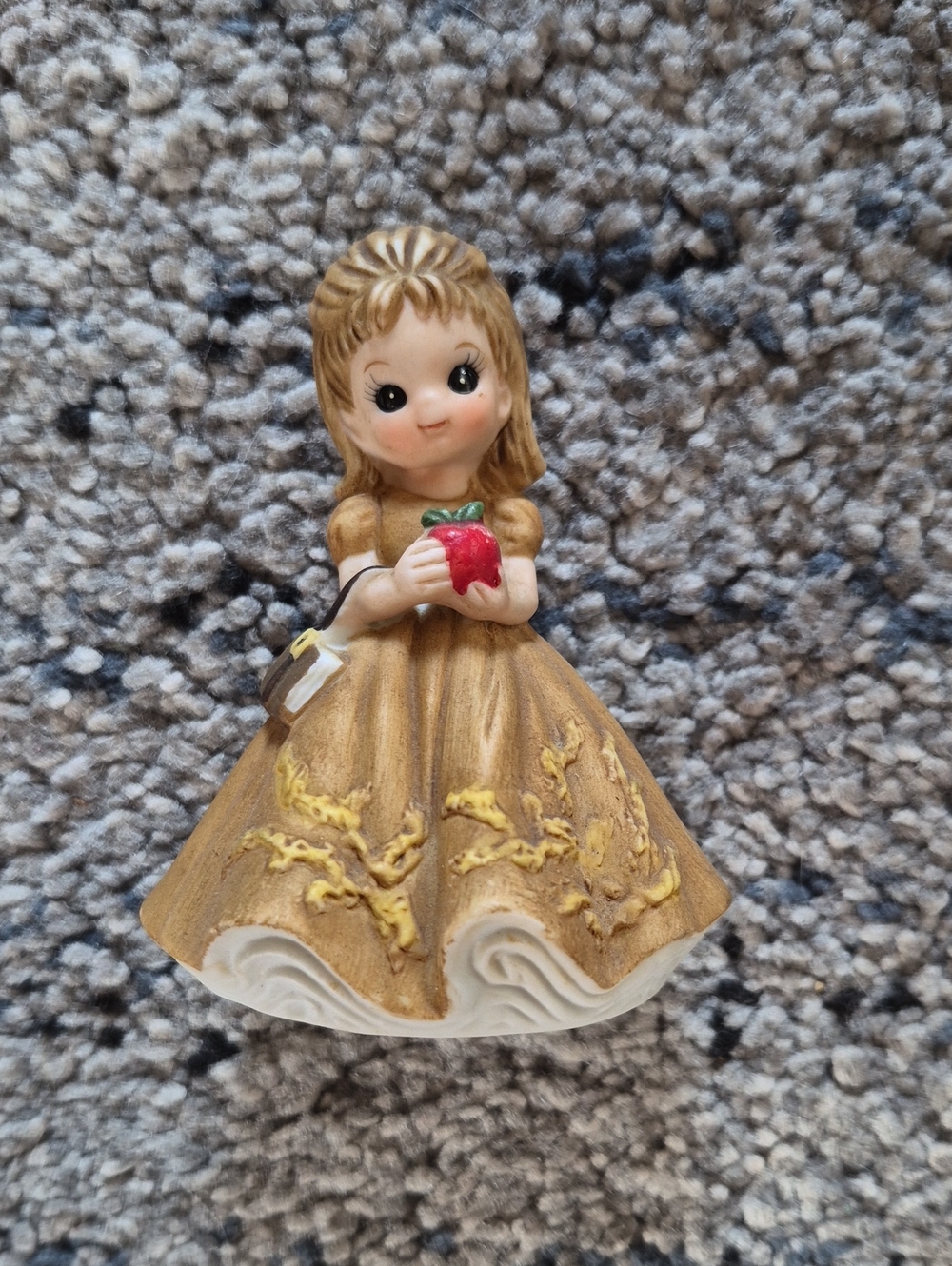 Gold Girl Figurine Holding Red Apple - Decorative Home Accent